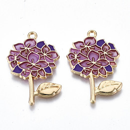 Honeyhandy Transparent Epoxy Resin Pendants, with Eco-Friendly Alloy Findings and Enamel, Cadmium Free & Lead Free & Nickel Free, Flower, Blue Violet, 33x22x1.5mm, Hole: 1.8mm