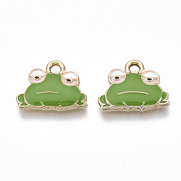 Honeyhandy Eco-Friendly Zinc Alloy  Pendants, with Enamel, Frog, Cadmium Free & Nickel Free & Lead Free, Golden, Green, 12.5x15.5x2mm, Hole: 2mm