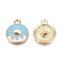 Honeyhandy Eco-Friendly Zinc Alloy  Pendants, with Enamel, Donut, Cadmium Free & Nickel Free & Lead Free, Golden, Light Cyan, 18.5x14.5x2mm, Hole: 2mm