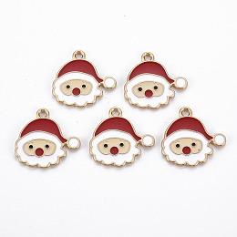 Honeyhandy Alloy Enamel Pendants, Cadmium Free & Nickel Free & Lead Free, Father Christmas, Light Gold, Red, 21x21.5x1mm, Hole: 2mm