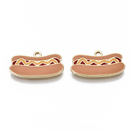 Honeyhandy Eco-Friendly Zinc Alloy Pendants, with Enamel, Cadmium Free & Nickel Free & Lead Free, Hot Dog, Light Gold, Camel, 11x20x2mm, Hole: 1.6mm