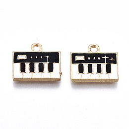 Honeyhandy Eco-Friendly Zinc Alloy Charms, with Enamel, Cadmium Free & Nickel Free & Lead Free, Piano, Light Gold, Black, 13x14x2mm, Hole: 2mm