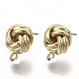 Honeyhandy Iron Stud Earring Findings, with Loop, Raw(Unplated) Pin, Love Knot Earrings, Cadmium Free & Nickel Free & Lead FreeFree, Golden, 16x12mm, Hole: 2mm, Pin: 0.8mm