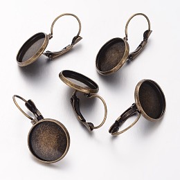 Honeyhandy Antique Bronze Brass Bezel Leverback Earring Findings for Cabochons, Lead Free and Cadmium Free and Nickel Free, 25~27x16mm, Tray: 14mm