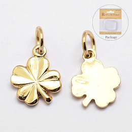 Honeyhandy Brass Charms, Clover, Cadmium Free & Nickel Free & Lead Free, Real 18K Gold Plated, 11x9x1mm, Hole: 3mm