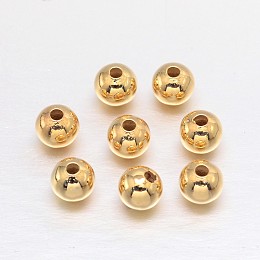 Honeyhandy Real 18K Gold Plated Brass Round Spacer Beads, Lead Free & Cadmium Free & Nickel Free, 4mm, Hole: 1.5mm