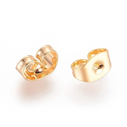 Honeyhandy Real Gold Plating Brass Ear Nuts, Earring Backs, Lead Free & Cadmium Free & Nickel Free, 6x4.5x3mm, Hole: 0.8mm