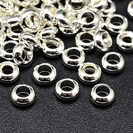 Honeyhandy Brass Flat Round Spacer Beads, Silver Color Plated, 7x3mm, Hole: 3.5mm