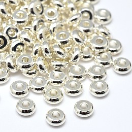 Honeyhandy Brass Flat Round Spacer Beads, Silver Color Plated, 5x2mm, Hole: 2mm