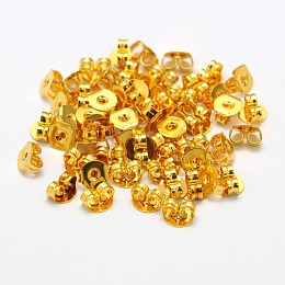 Honeyhandy Brass Ear Nuts, Earring Backs, Cadmium Free & Nickel Free & Lead Free, Golden, 5x5x3mm, Hole: 1mm