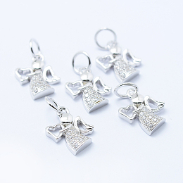 Honeyhandy Brass Micro Pave Cubic Zirconia Charms, Angel, Lead Free & Nickel Free & Cadmium Free, Platinum, 12x9.5x2mm, Hole: 3.5mm