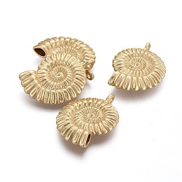 Honeyhandy Tibetan Style Alloy Pendants, Lead Free & Nickel Free & Cadmium Free, Nautilus Shell, Real 18K Gold Plated, Matte Gold Color, 37x27x7mm, Hole: 3mm