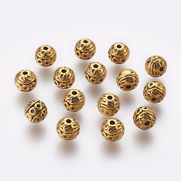 Honeyhandy Alloy Beads, Lead Free & Nickel Free & Cadmium Free, Round, Antique Golden, 8mm, Hole: 1mm