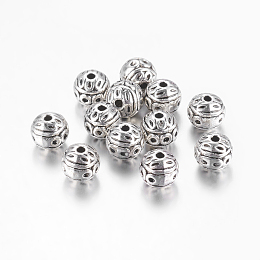 Honeyhandy Alloy Beads, Lead Free & Nickel Free & Cadmium Free, Round, Antique Silver, 8mm, Hole: 1mm