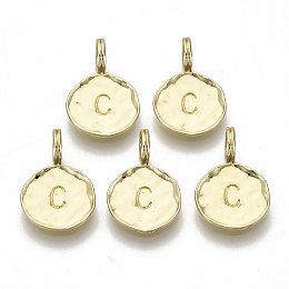 Honeyhandy Alloy Pendants, Cadmium Free & Nickel Free & Lead Free, Flat Round with Letter, Real 18K Gold Plated, Letter.C, 17x11.5x1.5mm, Hole: 2.5mm