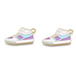 Honeyhandy Alloy Enamel Shoes Pendants, Cadmium Free & Nickel Free & Lead Free, Light Gold, Sneakers, Medium Orchid, 14x25.5x1.5mm, Hole: 2mm