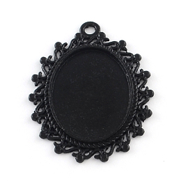 Honeyhandy Electrophoresis Alloy Oval Pendant Cabochon Settings, Cadmium Free & Nickel Free & Lead Free, Black, Tray: 25x18mm, 39x29.5x2mm, Hole: 3mm