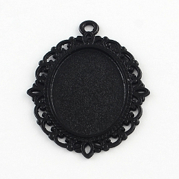 Honeyhandy Electrophoresis Alloy Oval Pendant Cabochon Settings, Cadmium Free & Nickel Free & Lead Free, Black, Tray: 25x18mm, 40x30x2mm, Hole: 2.5mm