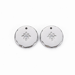 Honeyhandy 304 Stainless Steel Charms, with Micro Pave Clear Cubic Zirconia, Cadmium Free & Nickel Free & Lead Free, Flat Round, Stainless Steel Color, 12x1.5mm, Hole: 0.9mm