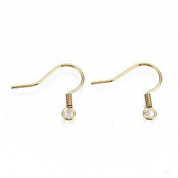 Honeyhandy 304 Stainless Steel Earring Hooks, Ear Wire, with Horizontal Loop, Cadmium Free & Nickel Free & Lead Free, Real 18K Gold Plated, 17~19x19mm, Hole: 2mm, Pin: 0.7mm