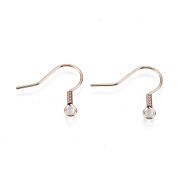 Honeyhandy 304 Stainless Steel Earring Hooks, Ear Wire, with Horizontal Loop, Cadmium Free & Nickel Free & Lead Free, Rose Gold, 17~19x19mm, Hole: 2mm, Pin: 0.7mm