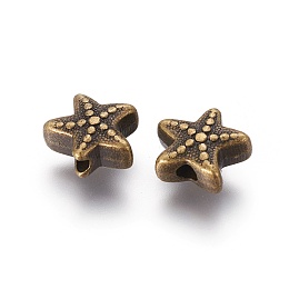 Honeyhandy Tibetan Style Alloy Beads, Cadmium Free & Nickel Free & Lead Free, Starfish/Sea Stars, Antique Bronze, 10x11x5mm, Hole: 2mm