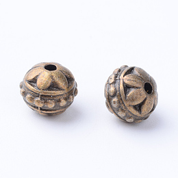 Honeyhandy Tibetan Style Alloy Beads, Round, Cadmium Free & Nickel Free & Lead Free, Antique Bronze, 8x7mm, Hole: 1mm