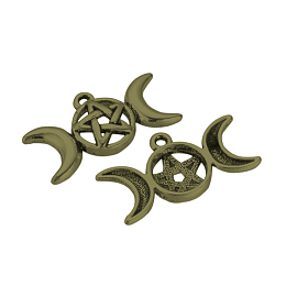 Honeyhandy Tibetan Style Alloy Pendants, Cadmium Free & Nickel Free & Lead Free, Moon and Flat Round with Pentagram, Antique Bronze, 16x30x4mm, Hole: 2mm