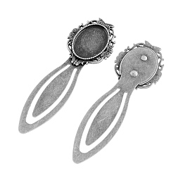 Honeyhandy Tibetan Style Bookmark Cabochon Settings, Cadmium Free & Lead Free, Antique Silver, Tray: 25x18mm, 88x28x4mm