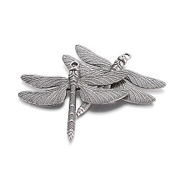 Honeyhandy Tibetan Style Alloy Big Pendants, Dragonfly, Lead Free & Nickel Free & Cadmium Free, Thailand Sterling Silver Plated, 63.5x72x5.5mm, Hole: 3.5mm