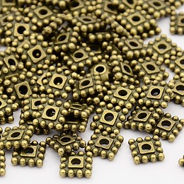 Honeyhandy Tibetan Style Alloy Spacer Beads, Cadmium Free & Nickel Free & Lead Free, Square, Antique Bronze, 7x7x2mm, Hole: 2mm