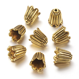 ARRICRAFT Tibetan Style Alloy Bead Caps, Cadmium Free & Lead Free & Nickel Free, Flower, Antique Golden, 10x10mm, Hole: 1mm