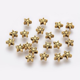 Honeyhandy Tibetan Style Alloy Beads, Cadmium Free & Nickel Free & Lead Free, Star, Antique Golden, 6x6x3mm, Hole: 1mm