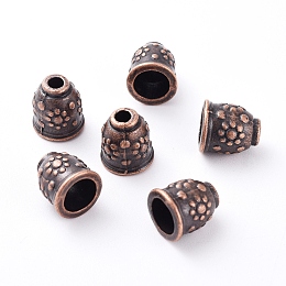 Honeyhandy Apetalous Alloy Bead Caps, Tibetan Style,  Cadmium Free & Nickel Free & Lead Free, Red Copper, 11x10mm, Hole: 3~8mm