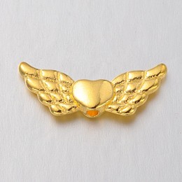 Honeyhandy Tibetan Style Alloy Angeltee Beads, Winged Heart, Cadmium Free & Nickel Free & Lead Free, Golden, 22x9x3mm, Hole: 1mm