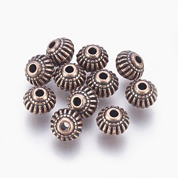 Honeyhandy Tibetan Style Alloy Bicone Beads, Cadmium Free & Nickel Free & Lead Free, Red Copper, 8x6.5mm, Hole: 1.5mm