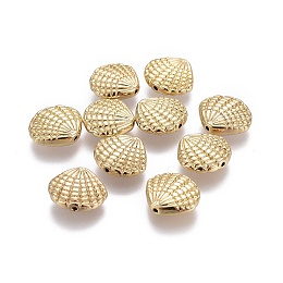 Honeyhandy Alloy Beads, Lead Free & Nickel Free & Cadmium Free, Scallop Shell Shape, Real 14K Gold Plated, 12x13.5x4mm, Hole: 1mm