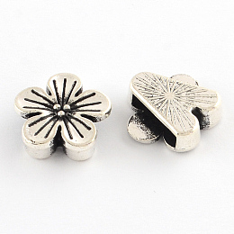 Honeyhandy Tibetan Style Flower Alloy Slide Charms, Cadmium Free & Lead Free, Antique Silver, 16x16.5x5mm, Hole: 12x3mm