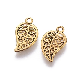 Honeyhandy Tibetan Style Alloy Pendants, Cadmium Free & Nickel Free & Lead Free, Leaf, Antique Golden, 18x10x1mm, Hole: 1.5mm