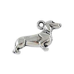 Honeyhandy Tibetan Style Alloy Puppy Pendants, Sausage Dog/Dachshund, Cadmium Free & Nickel Free & Lead Free, Antique Silver, 20x13x3mm, Hole: 1mm