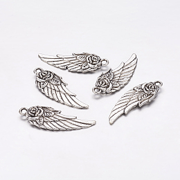 Honeyhandy Tibetan Style Pendants,  Cadmium Free & Nickel Free & Lead Free, Wing, Antique Silver, 30x11x3mm, Hole: 1.5mm