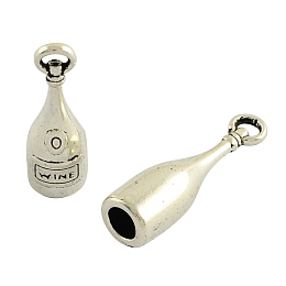 Honeyhandy Tibetan Style Alloy Pendants, Bottle with Word Wine, Cadmium Free & Nickel Free & Lead Free, Antique Silver, 28x8mm, Hole: 3mm