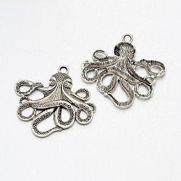 Honeyhandy Tibetan Style Alloy Big Pendants, Octopus, Cadmium Free & Nickel Free & Lead Free, Antique Silver, 56.5x58.5x4mm, Hole: 4.5mm