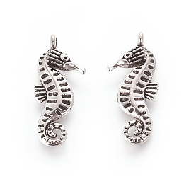 Honeyhandy Tibetan Style Alloy Charms, Cadmium Free & Nickel Free & Lead Free, SeaHorse, Antique Silver, 22x9x3mm, Hole: 1.5mm