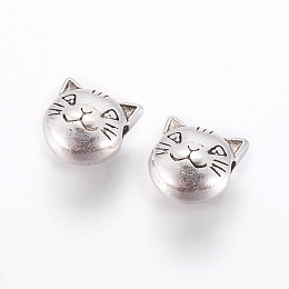 Honeyhandy Tibetan Style Alloy Kitten Beads, Cat Head, Cadmium Free & Nickel Free & Lead Free, Antique Silver, 8x8x5mm, Hole: 2mm