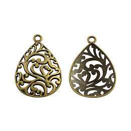 Honeyhandy Tibetan Style Alloy Filigree Teardrop Pendants, Cadmium Free & Nickel Free & Lead Free, Antique Bronze, 34x22x3.5mm, Hole: 2mm