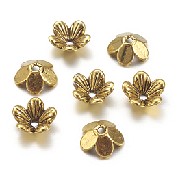 Honeyhandy Tibetan Style Flower Alloy Bead Caps, 5-Petal, Cadmium Free & Nickel Free & Lead Free, Antique Golden, 9x3mm, Hole: 1.5mm