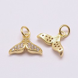 Honeyhandy Brass Micro Pave Grade AAA Cubic Zirconia Charms, Long-Lasting Plated, Whale Tail, Cadmium Free & Nickel Free & Lead Free, Real 18K Gold Plated, 9x12.5x3mm, Hole: 3mm