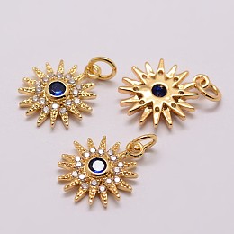 Honeyhandy Brass Micro Pave Cubic Zirconia Charms, Flower, Lead Free & Nickel Free & Cadmium Free, Real 18K Gold Plated, 15x13x3mm, Hole: 3mm