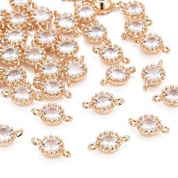 Honeyhandy Flower Brass Micro Pave Cubic Zirconia Links, Cadmium Free & Nickel Free & Lead Free, Light Gold, 11.5x6x4mm, Hole: 1mm